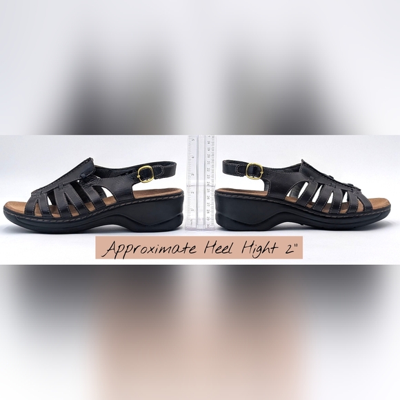 Clarks Collection Women Size 9M Black Leather Multi Strap Soft Cushion Sandals - Picture 15 of 17